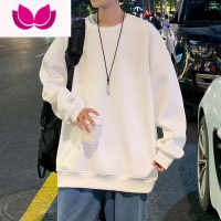 七斓高克白色卫衣男款潮牌基础款圆领无帽纯色打底T恤情侣装