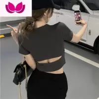 七斓辣妹设计感心机露背紧身短袖t恤女夏季新款修身性感上衣女短款ins