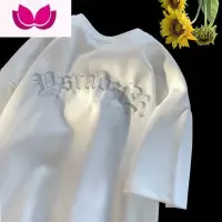 七斓美式绒短袖ins潮牌克莱因蓝t恤男士夏季情侣装七分袖