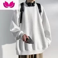 七斓华夫格美式无帽卫衣男圆领潮牌宽松青少年上衣长袖打底衫