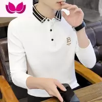 七斓男士长袖T恤2023新款刺绣保罗衫韩版修身上衣服春季体恤内搭t
