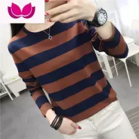 七斓秋装女2023新款长袖早秋季 上衣服学生条纹t恤韩版宽松百搭打底衫