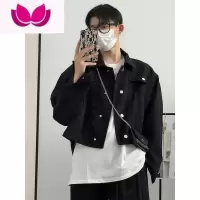 七斓新款华夫格纯色小短款夹克男韩版宽松翻领时髦长袖外套