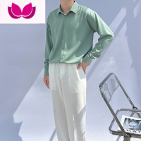 七斓冰丝禁欲系宽松男长袖白色衬衫韩风青春气质免烫垂坠感痞帅