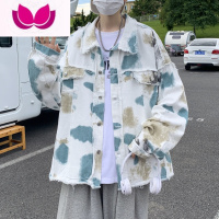 七斓扎染渐变毛边牛仔外套男装韩版潮流ins潮休闲做旧工装夹克衫上衣