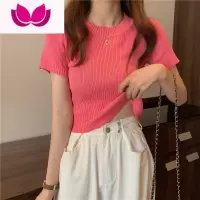 七斓时尚短袖修身t恤2023年新款法式小衫洋气短款紧身冰丝上衣女春季