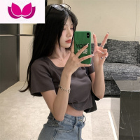 七斓短袖T恤女高腰设计感小众体恤半袖潮ins夏季短款甜酷辣妹露脐上衣