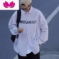 七斓美式hiphop衬衫男长袖高级感港风日系潮牌字母印花条纹衬衣外套春