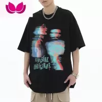 七斓260g美式高街潮牌宽松短袖t恤男夏季嘻哈炫影人像半袖tee