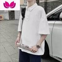 七斓黑色衫男夏季ins潮流港风短袖T恤大码宽松半袖