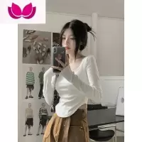 七斓纯欲风长袖t恤女秋季2022新款打底衫设计感小众修身短款辣妹上衣