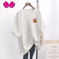 七斓下衣失踪白色短袖t恤女装夏季薄款宽松大码纯色中长款显瘦上衣潮