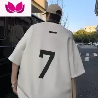 七斓高街男潮牌t恤短袖夏季美式复古绒宽松大码打底5分袖体恤