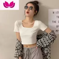 七斓黑色短款t恤女短袖ins潮露脐上衣紧身夏季高腰漏肚脐半袖体恤