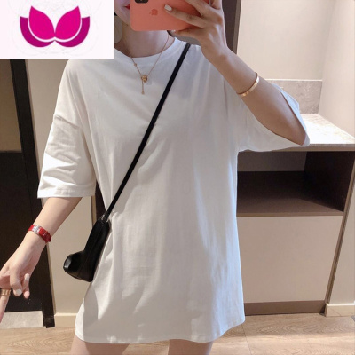 七斓粉色短袖t恤女夏季宽松大码薄款设计感小众中长款纯色上衣欧货潮