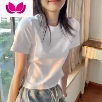 七斓显高显瘦白色短袖t恤女修身短款圆领打底衫百搭休闲体桖上衣