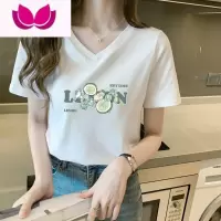 七斓V领短袖t恤女2023新款设计感小众宽松显瘦正肩鸡心领上衣