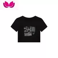 七斓辣妹正肩短袖T恤女复古小众黑色打底衫夏季修身别致短款露脐上衣