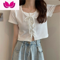 七斓辣妹短款短袖t恤女夏季设计感小众绑带紧身显瘦高腰白色上衣ins潮