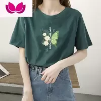 七斓今年流行t恤短款绿色短袖女欧货宽松正肩小众体恤别致上衣潮