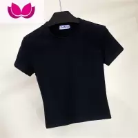 七斓半高领短袖露脐t恤女夏装紧身漏肚脐打底衫短款高腰纯色运动上衣