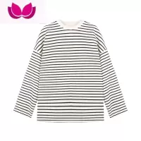 七斓慵懒风宽松百搭圆领条纹T恤女春季小众休闲内搭打底衫长袖上衣潮