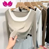七斓春装2023新款设计感紧身长袖T恤女内搭打底衫短款辣妹假上衣