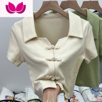 七斓纯欲独特别致甜辣妹短款polo衫方领新中式上衣设计感短袖t恤女夏