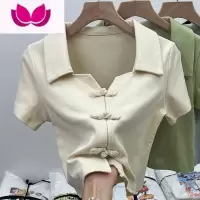 七斓纯欲独特别致甜辣妹短款polo衫方领新中式上衣设计感短袖t恤女夏