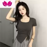 七斓时尚辣妹短款T恤女夏季2023新款修身抽绳不规则设计感短袖上衣潮