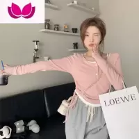 七斓春季2023年新款假休闲打底衫女装修身抽绳显瘦长袖上衣T恤潮