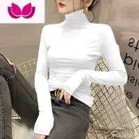七斓莫代尔黑色高领打底衫女洋气内搭长袖T恤修身薄款堆堆领上衣