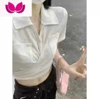 七斓纯欲辣妹背后绑带设计感polo领短款T恤女2023夏季新款别致上衣潮