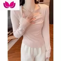七斓纯欲方领褶皱打底衫上衣女2023早新款小众设计感内搭长袖T恤