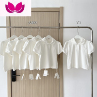 七斓林夏夏 青春纪歌 白色设计感小众polo短袖T恤女夏显瘦泡泡袖上衣