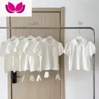 七斓林夏夏 青春纪歌 白色设计感小众polo短袖T恤女夏显瘦泡泡袖上衣