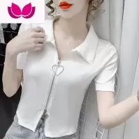 七斓短袖t恤女2023夏季新款拉链设计感小众修身洋气百搭短款上衣ins潮