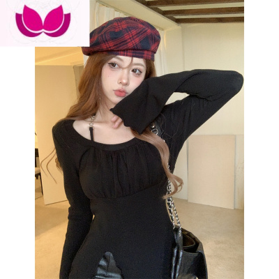 七斓黑色设计感内搭收腰小个衣开春季纯欲风辣妹打底衫长袖T恤女
