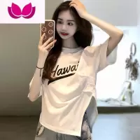 七斓夏短袖t恤女设计感小众别致开叉不规则上衣洋气减龄显瘦大码胖mm