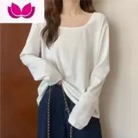 七斓设计感小众方领长袖T恤女内搭纯色打底衫ins潮外穿宽松上衣服