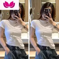 七斓白色t恤女短袖修身内搭小众漂亮洋气小衫体恤短款白衣上衣打底衫