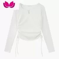 七斓v领长袖t恤女显瘦短款春节2023年新款韩版设计感小众内搭辣妹上衣