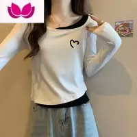 七斓假方领长袖t恤女小众设计感独特别致上衣减龄内搭洋气打底衫