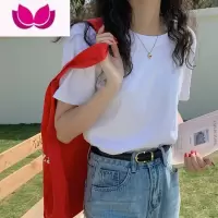 七斓自留简约气质正肩圆领白色T恤2023款合身显瘦短款打底上衣女