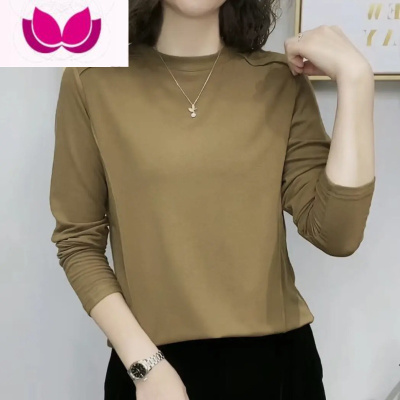 七斓长袖t恤女2022秋季新款时尚纯色简约百搭小衫圆领宽松显瘦上衣女