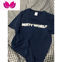 七斓美式复古正肩短袖T恤女夏新款港风chic潮牌宽松显瘦慵懒半袖上衣