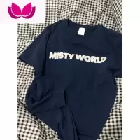 七斓美式复古正肩短袖T恤女夏新款港风chic潮牌宽松显瘦慵懒半袖上衣