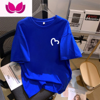 七斓克莱因蓝短袖t恤女2023年夏季新款宽松大码体恤白色半袖上衣