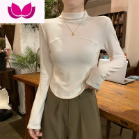 七斓德绒半高领白色打底衫女2023早春新款高级感内搭毛衣加绒T恤上衣