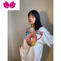 七斓2023年夏季美式复古甜甜圈印花宽松短袖T恤男女上衣国潮牌ins半袖